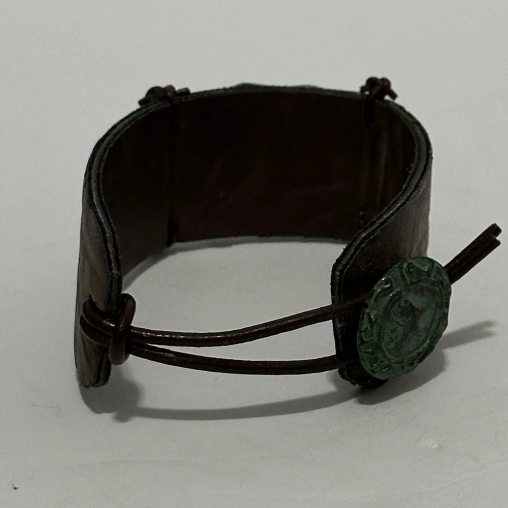 Artisan Blessed Green and Brown cuff button bracelet